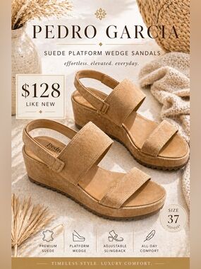 Pedro Garcia Suede Platform Wedge Sandals Tan Slingback Size 37
